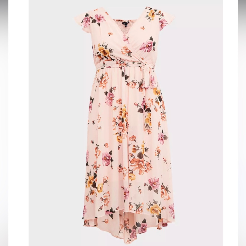 Torrid Blush Pink Floral Chiffon Hi-Lo Dress Plus Size 2X - Picture 3 of 8